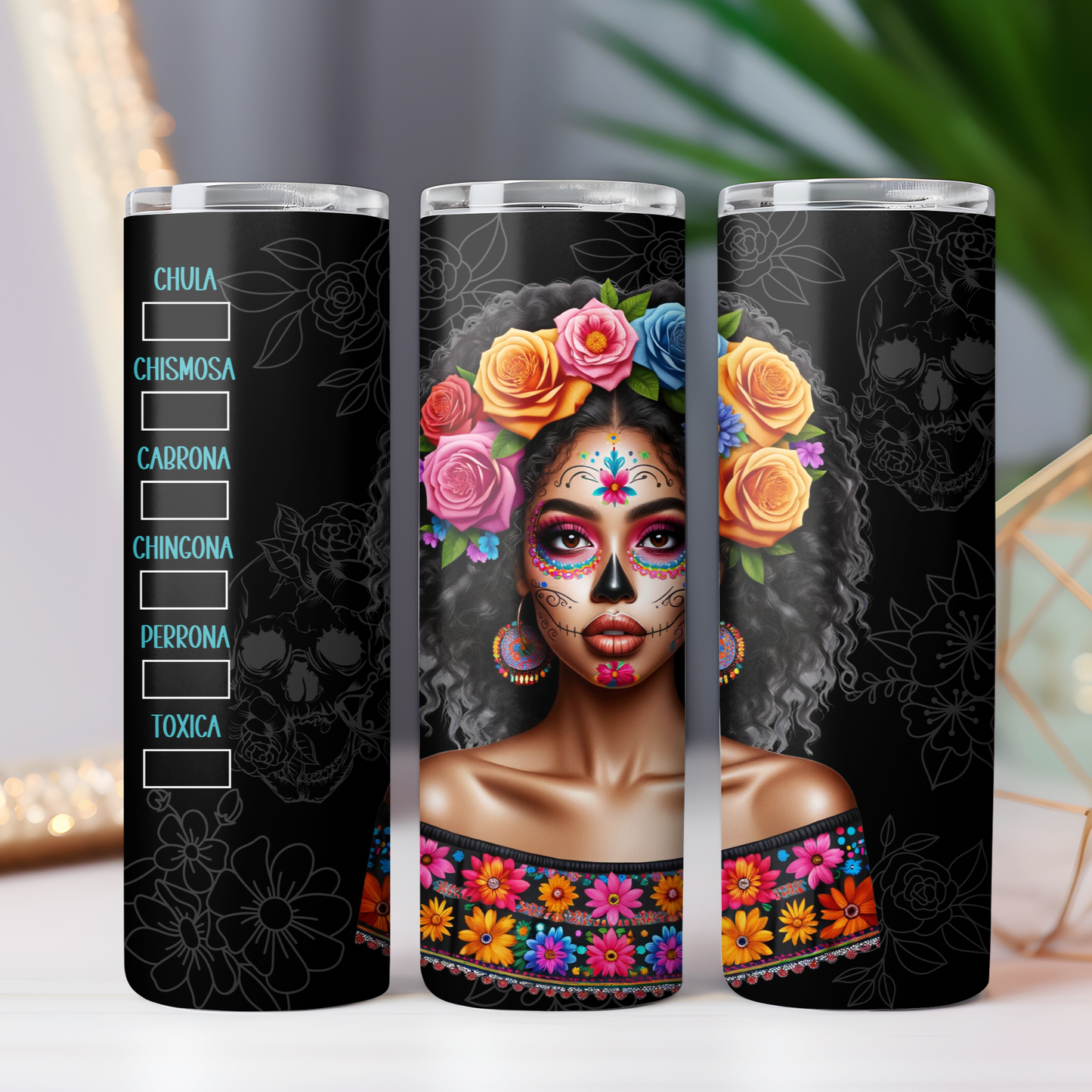 Catrina Afro Latina Skinny tumbler 20oz