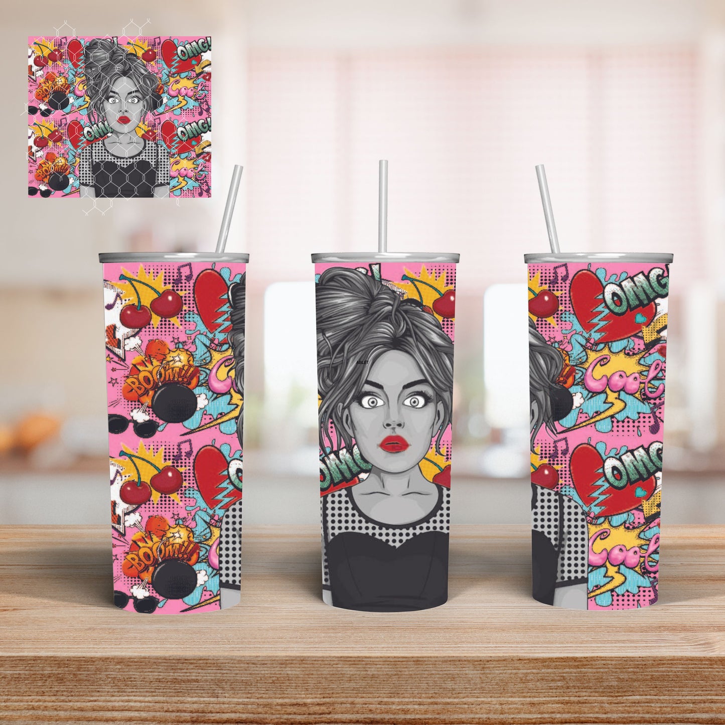 Vaso Skinny Estilo Pop Art Girl 20oz
