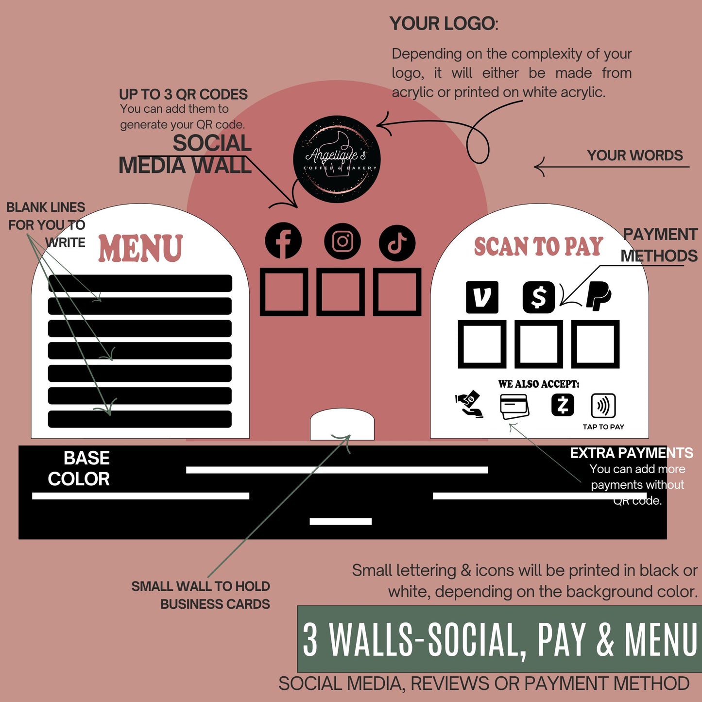 Scan to pay/ Social media/Menu sign