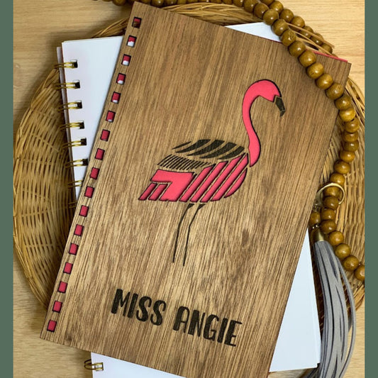 Flamingo engraved wooden Notebook