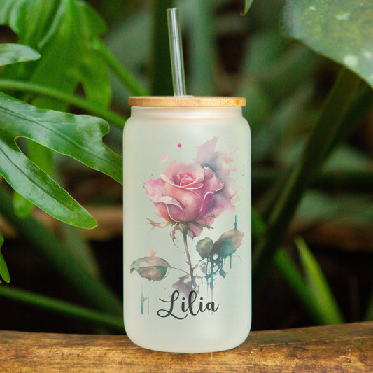 Latte Blush Roses Frosted Can Glass