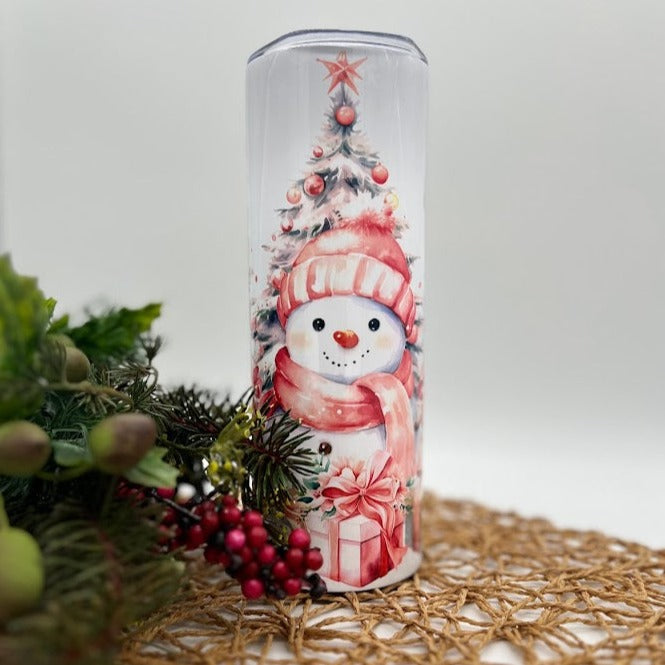 Pink Snowman Christmas Skinny Tumbler