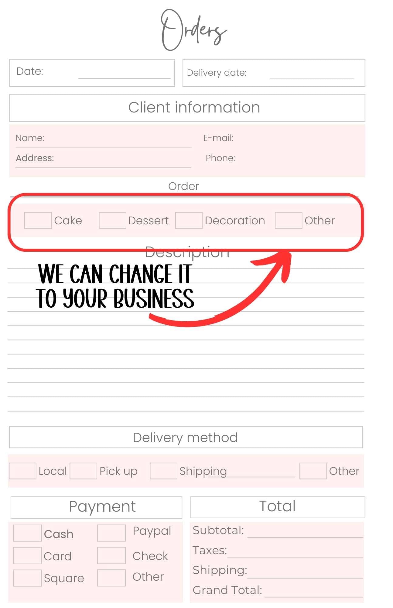 Business Orders printed notebook