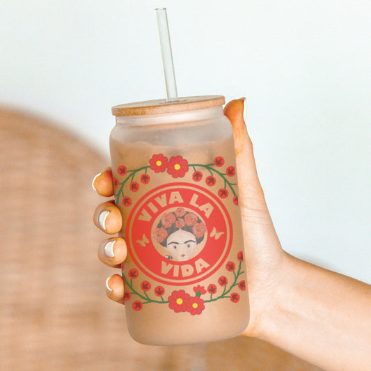 Frida Kahlo Frosted Can Glass