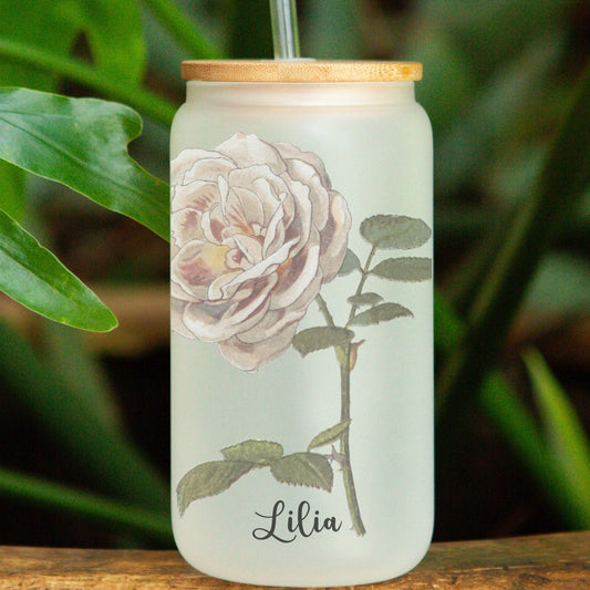 White Rose Latte Frosted Can Glass