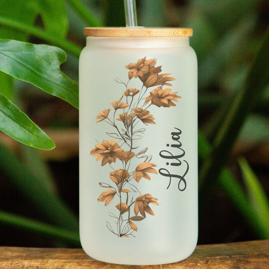 Boho flowers Latte Frosted Can Glass