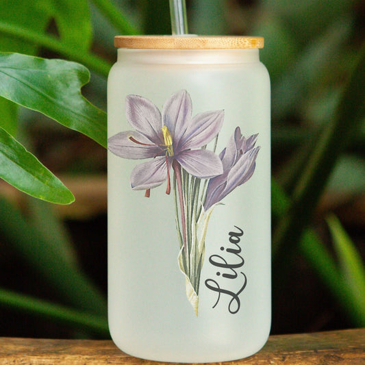 Purple Flower Latte Frosted Can Glass