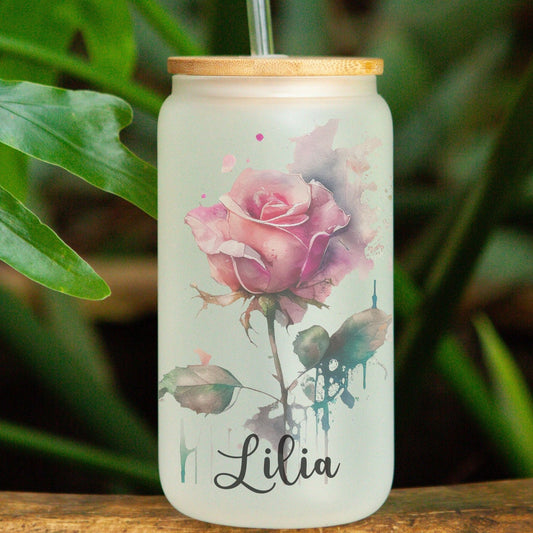 Pink Rose Latte Frosted Can Glass