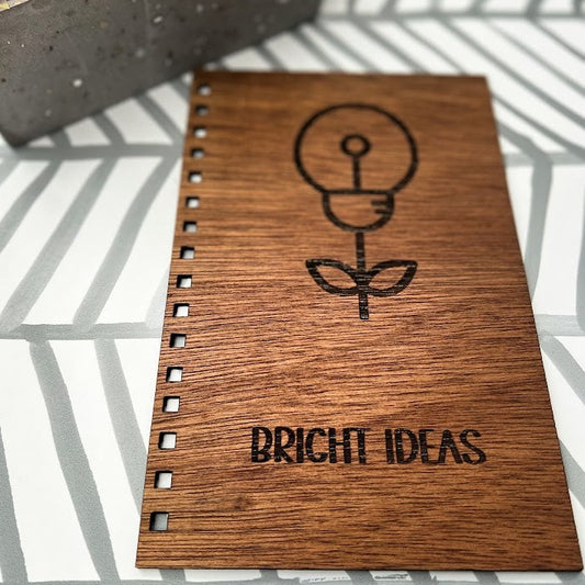 Bright ideas engraved wooden Notebook