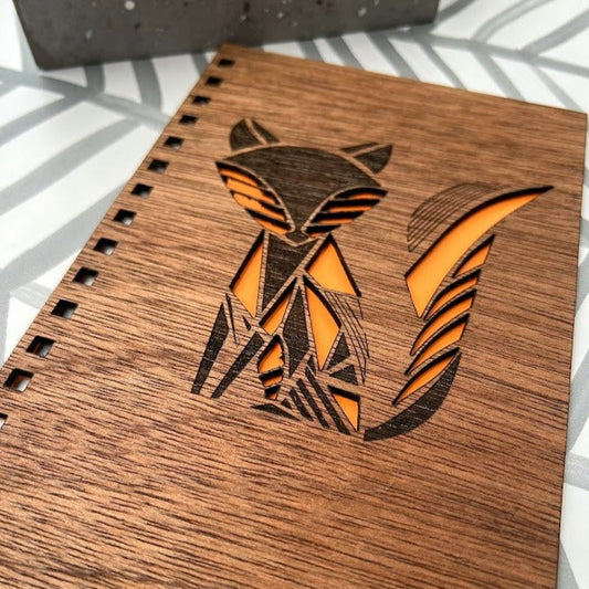 Fox engraved wooden Notebook