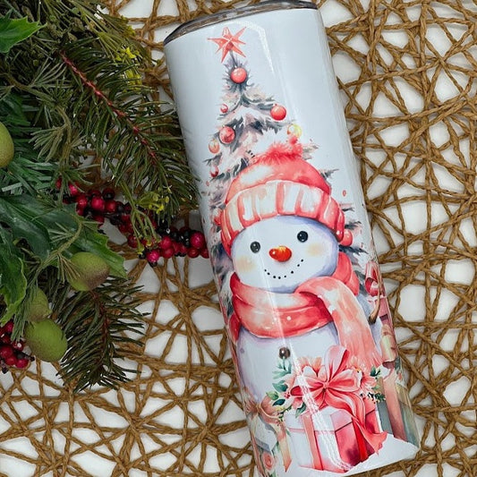 Pink Snowman Christmas Skinny Tumbler