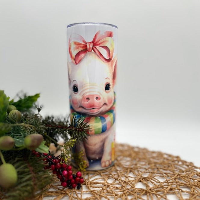 Cute Pink pig Christmas Skinny Tumbler