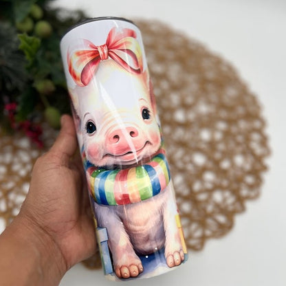 Cute Pink pig Christmas Skinny Tumbler