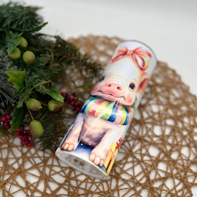 Cute Pink pig Christmas Skinny Tumbler