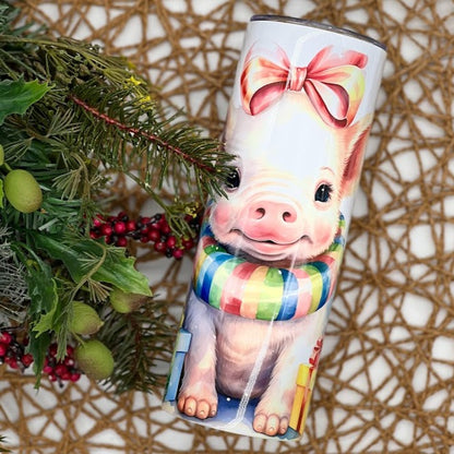 Cute Pink pig Christmas Skinny Tumbler