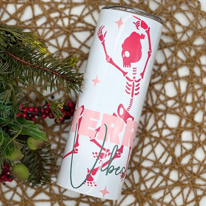 Pink Merry Vibes Skinny Tumbler